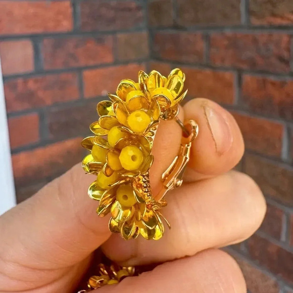 Blossom Floral Hoop Earrings in Yellow - Picture 6 of 10